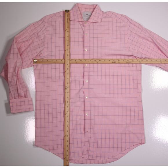 Hawes & Curtis Windsor Pink Plaid Cotton French Cuff Dress Shirt (39) 15.5-33 - Picture 4 of 7